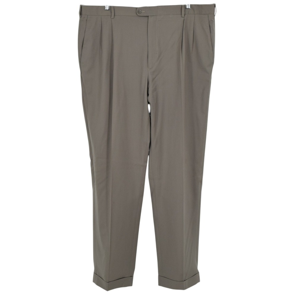 Zanella Bennett Pants Men 42x33 Khaki Pleated Wool Dress Trousers Italy Luxury